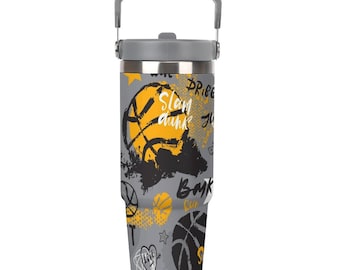 Basketball Tumbler 30oz – Durable Sports Water Bottle w/ Handle for Practice, Tournaments + Home, Hooper Gift for Kids & Teens - Crossover