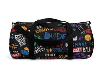 Basketball Duffle Bag -Old School Kids Duffel bag, Canvas Bag, Basketball Gifts, Gym Bag, Gift for Kids "Play To Win" by Duntalk