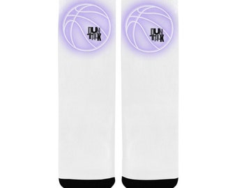 Boys Girls Basketball Socks -Duntalk "Glow" Purple Youth Child Workout Practice & Casual Socks, Unique Fun Sports Socks for Basketball Lover