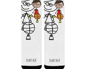 Youth Basketball Socks -Duntalk "Doodle" Child Workout Practice & Casual Socks, Unique Fun Kid's Sports Socks for Basketball Lover