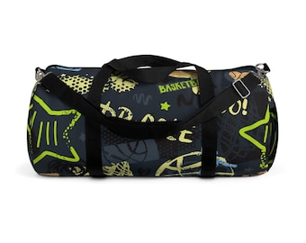 Basketball Duffle Bag -Old School Kids Duffel bag, Canvas Bag, Basketball Gifts, Gym Bag, Gift for Kids "Sideline" by Duntalk