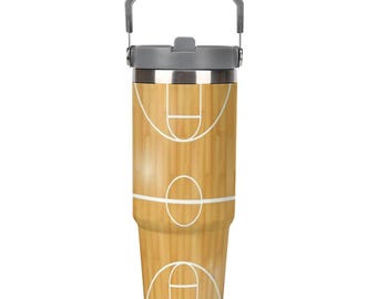 Basketball Tumbler 30oz – Durable Sports Water Bottle w/ Handle for Practice, Tournaments + Home, Hooper Gift for Kids & Teens -On Deck
