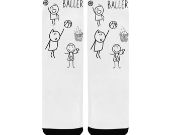 Youth Basketball Socks-Duntalk "Doodle" Child Basketball Workout Practice & Casual Team Socks, Unique Fun Sports Socks for Basketball Lover