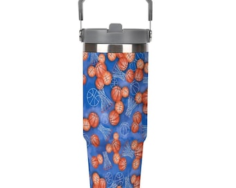 Basketball Tumbler 30oz – Durable Sports Water Bottle w/ Handle for Practice, Tournaments + Home, Hooper Gift for Kids & Teens -Basketball