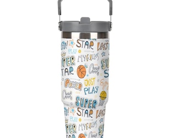 Basketball Tumbler 30oz – Durable Sports Water Bottle w/ Handle for Practice, Tournaments + Home, Hooper Gift for Kids & Teens - Star