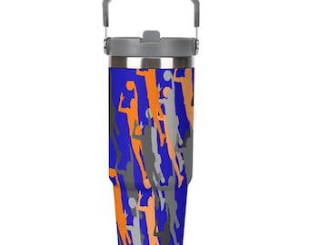 Basketball Tumbler 30oz – Durable Sports Water Bottle with Handle for Practice, Tournaments + Lounging, Hooper Gift for Kids & Teens  -B