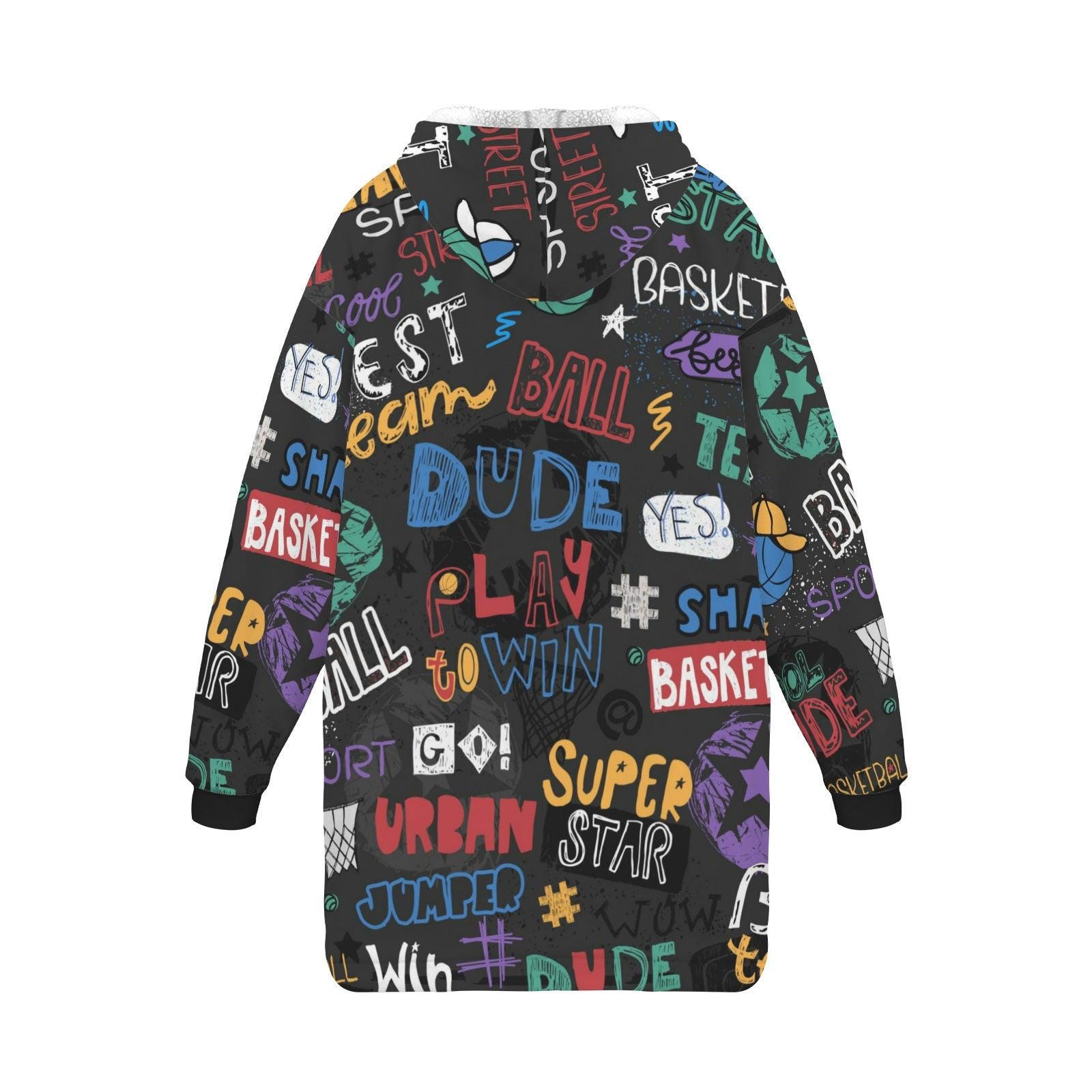 Discover Basketball Blanket Hoodie | Oversized Warm Furry Hoodie for Game Nights and Relaxing