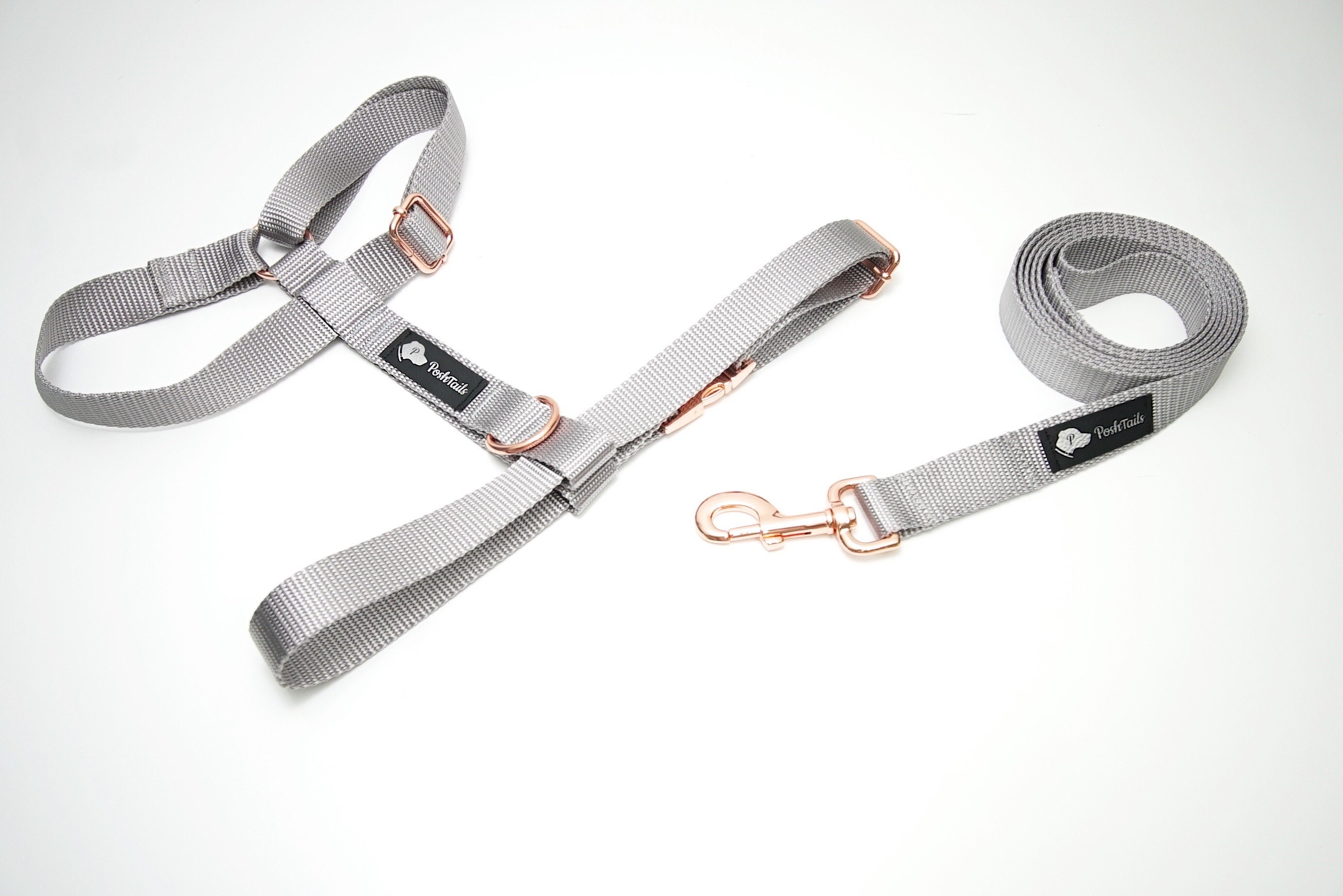 hundegeschirr und leine grau und rose gold passendes set etsy
