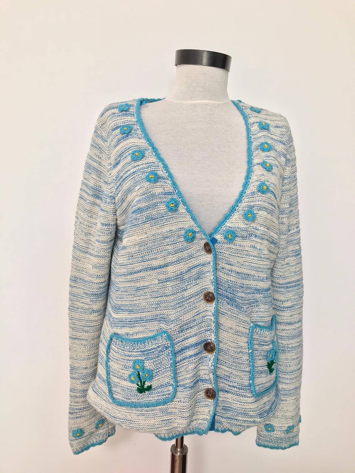 Hand embroidery blue sweater knit sweater long sleeves Etsy