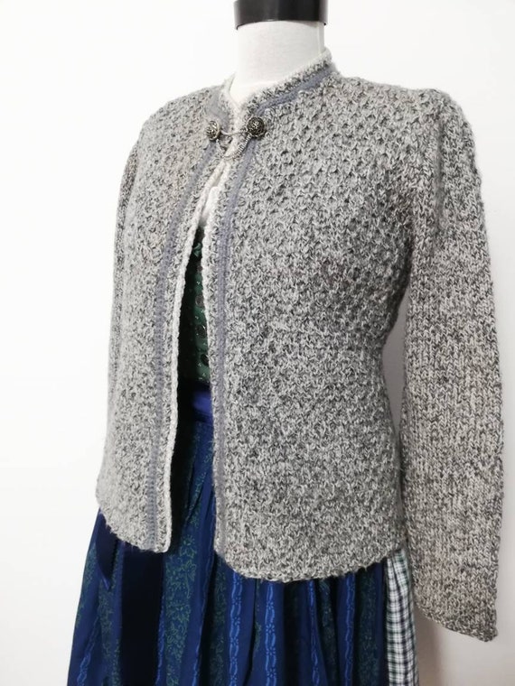 Tyrolean hand knit sweater, wool sweater,grey Aust