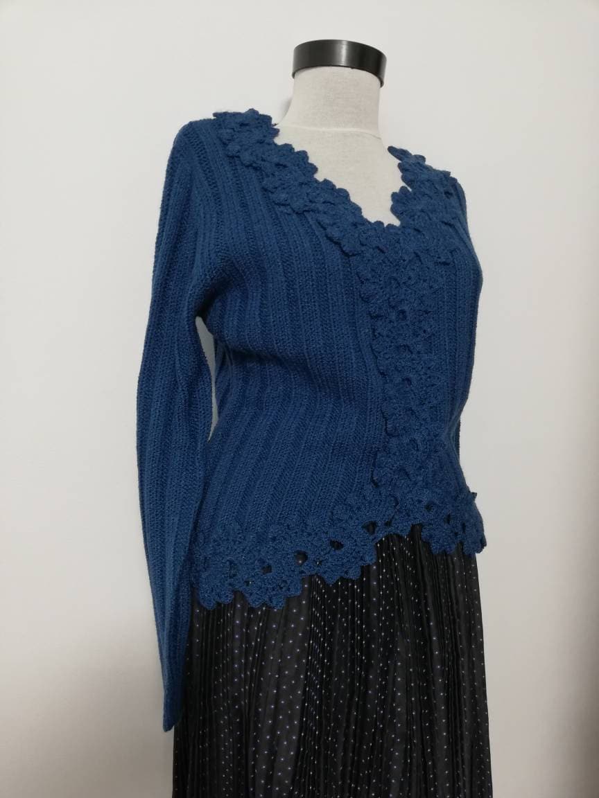 トップス vintage - royal blue knit Royal Blue Knit Sweater Vintage Sweater, Lace Sweater, 90' S