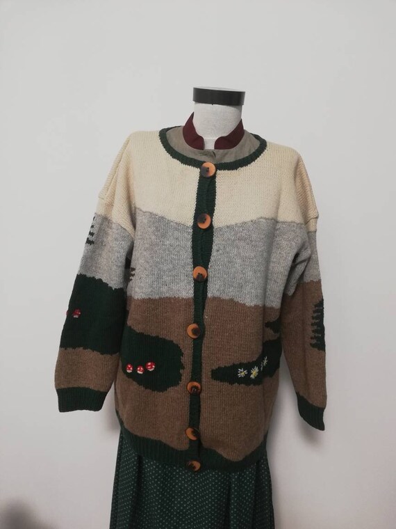 80's novelty sweater, scenic sweater vintage, wool