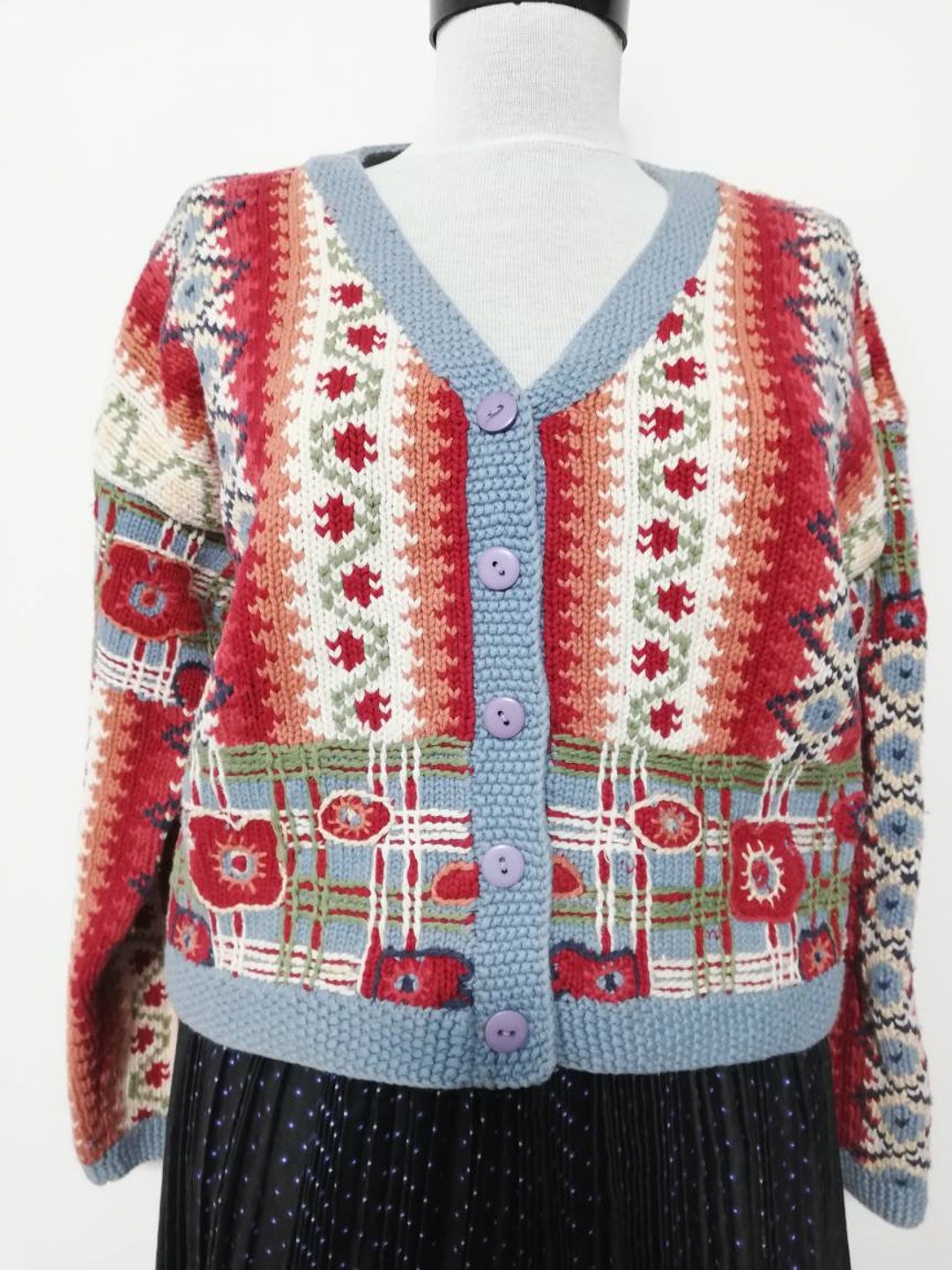 ヴィンテージ　花柄　刺繍　ハンドニット　カーディガン SA3 ヴィンテージ 花柄 刺繍 ハンドニット カーディガン SA3 VINTAGE
