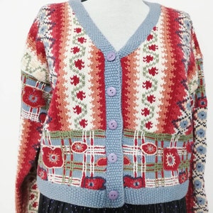 Vintage knit cardigan, Next cardigan, colorful 100% cotton sweater, red blue white cardigan, happy winter sweater