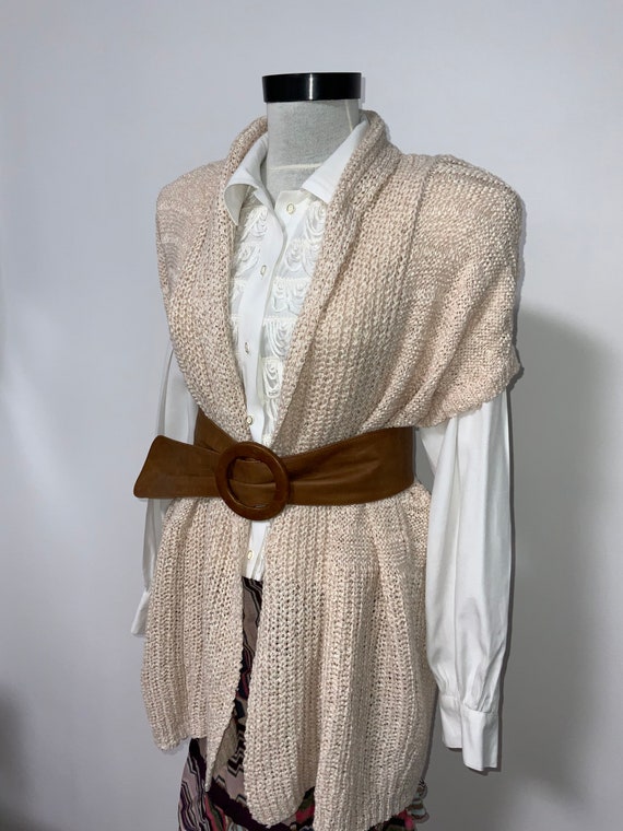 crochet vest, cream pink knitted vest, L size ves… - image 1