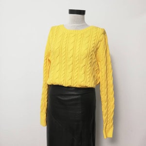 Yellow cable knit sweater, 90&#39;s sweater, long sleeves sweater vintage cardigan, cotton knit sweater