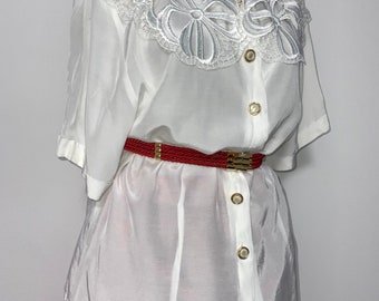 Embroidered Peter Pan Collar Blouse, Victorian Viscose Shirt