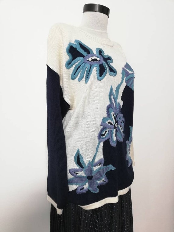Vintage 80's knit sweater, vintage sweater, navy … - image 2