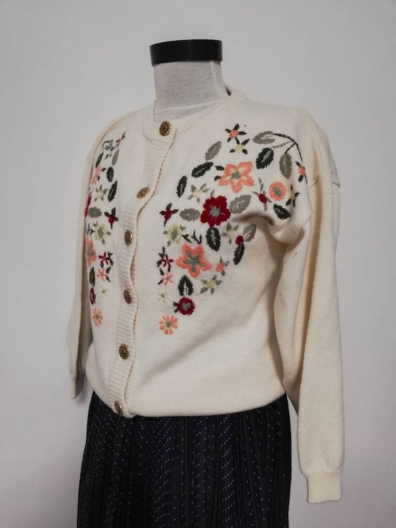 Winter flower knit sweater, country cardigan, off