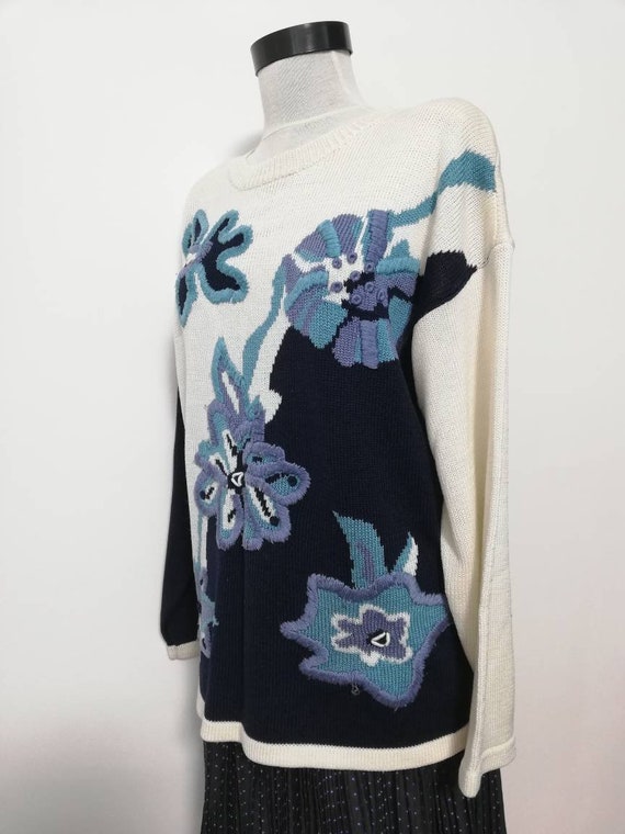 Vintage 80's knit sweater, vintage sweater, navy … - image 5