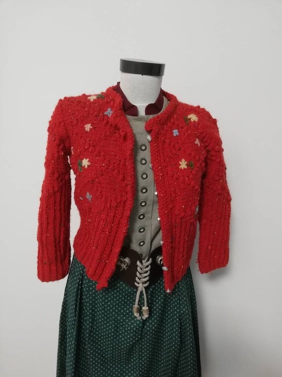 Tyrolean hand knit sweater, wool sweater, hand emb