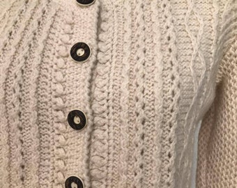 Vintage Wool Tyrolean Cardigan, Bavarian Cable Knit Sweater