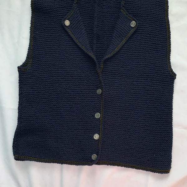 Navy knitted vest, handmade vest, modern vest, folk vest, body warmer, farmhouse top, rustic top, tyrollean vest, Austrian vest