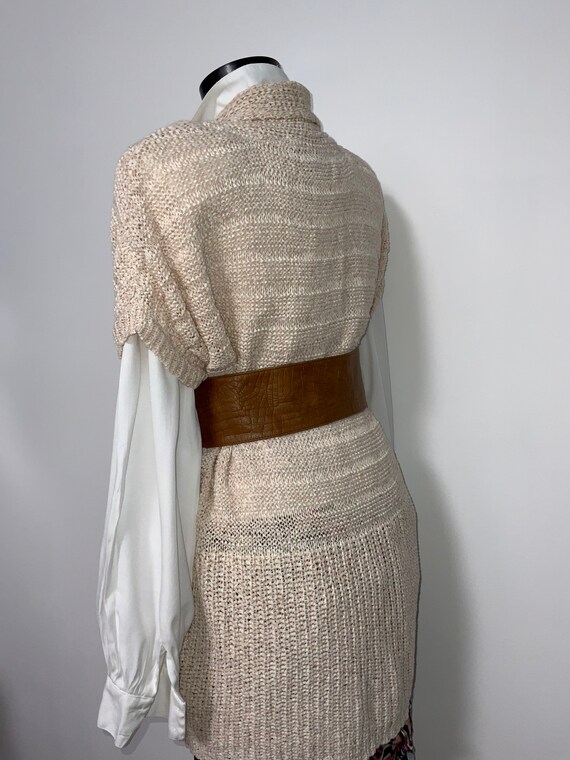 crochet vest, cream pink knitted vest, L size ves… - image 4