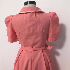 I love Lucy dress from the 60/70's vintage dress, pink dress, shirt collar, short puffy sleeves midi dress, s size dress, summer dress, image 5