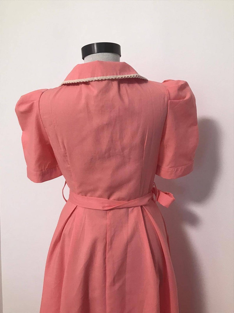 I love Lucy dress from the 60/70's vintage dress, pink dress, shirt collar, short puffy sleeves midi dress, s size dress, summer dress, image 5