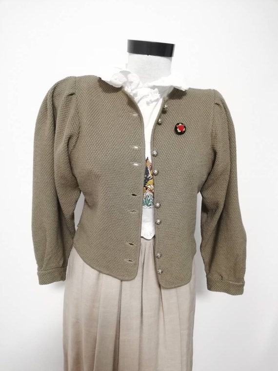 Tyrolean hand knit sweater, wool sweater, olive sw