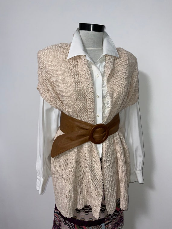crochet vest, cream pink knitted vest, L size ves… - image 6