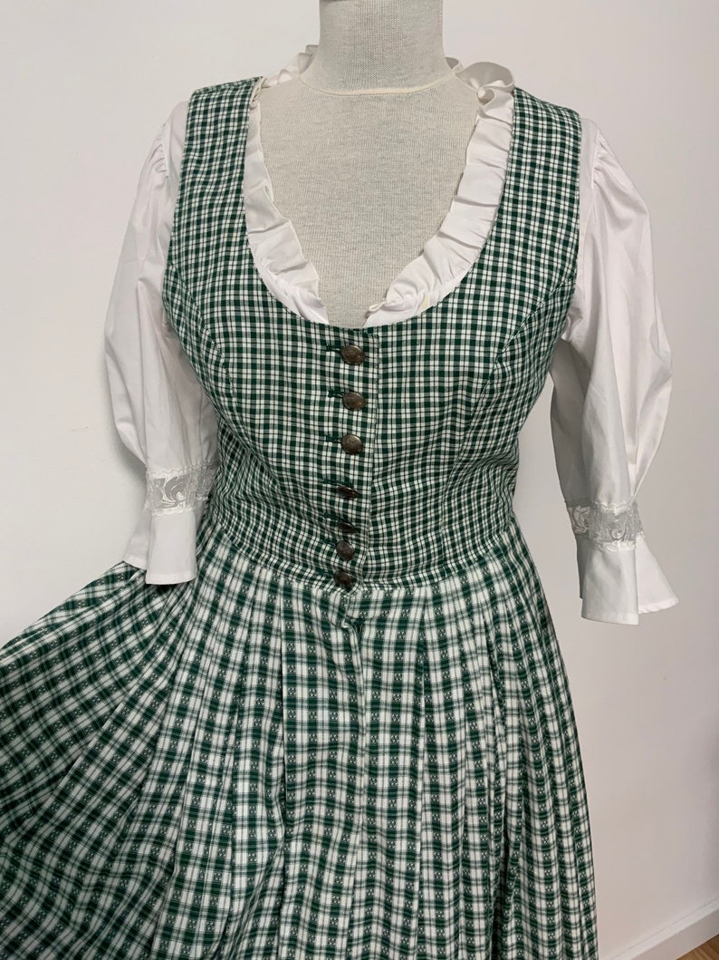 tyrolean folk dress German Austrian dress dirndl trachten Oktoberfest Gorgeous vintage dirndl dress green checkered dress prairie