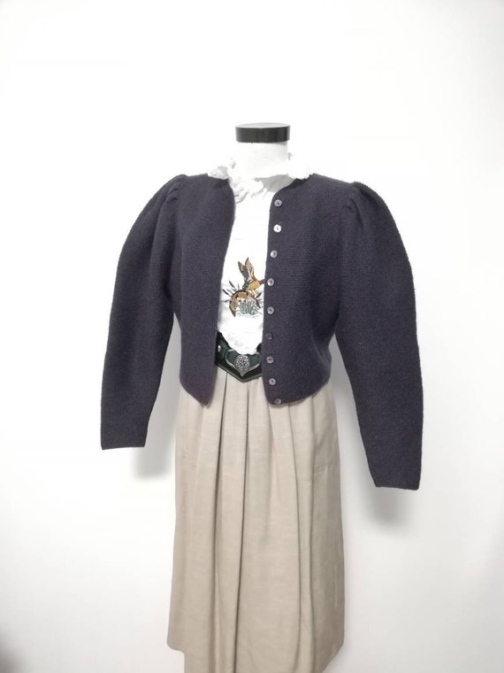 Tyrolean hand knit sweater, wool sweater, purple s