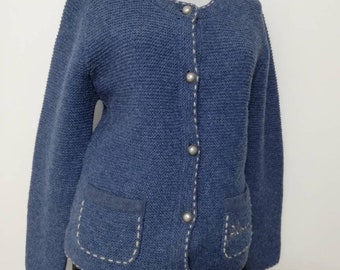 Hand-Embroidered Tyrolean Wool Cardigan, Bavarian Folk Sweater s/m size