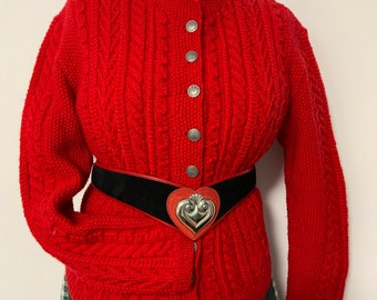 Hand Knit Tyrolean Wool Sweater, Bavarian Folk Fashion, s/m size