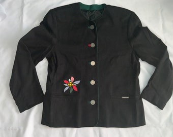 Original giesswein black  linen dirndl blazer, stunning, trachten top, Bavarian Blouse, Oktoberfest Clothing tyrollean vest m l size