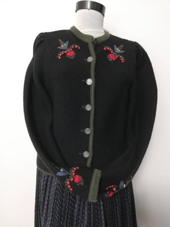 Tyrolean  sweater, hand embroidery flowers, Austr… - image 2