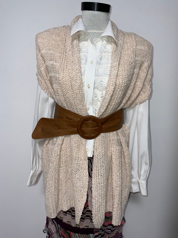 crochet vest, cream pink knitted vest, L size ves… - image 3