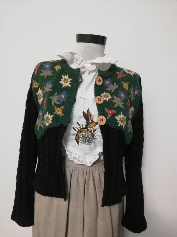 Tyrolean hand knit sweater, wool sweater, hand emb