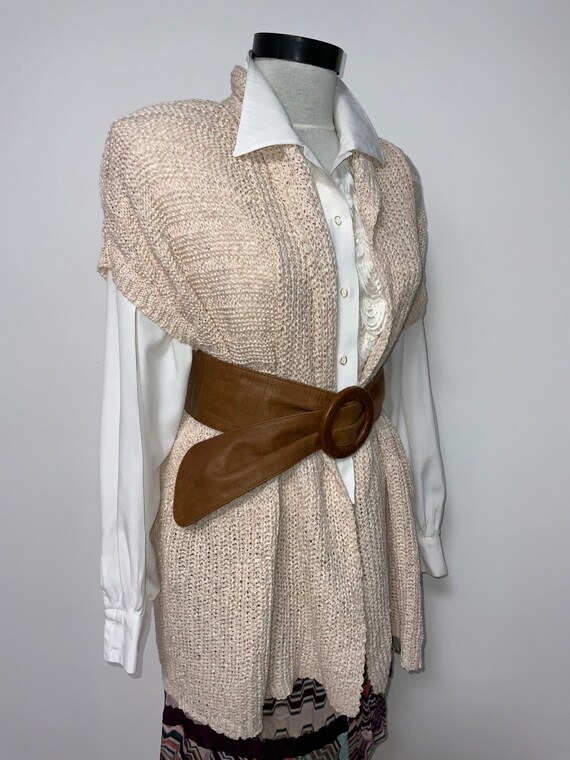 crochet vest, cream pink knitted vest, L size ves… - image 10
