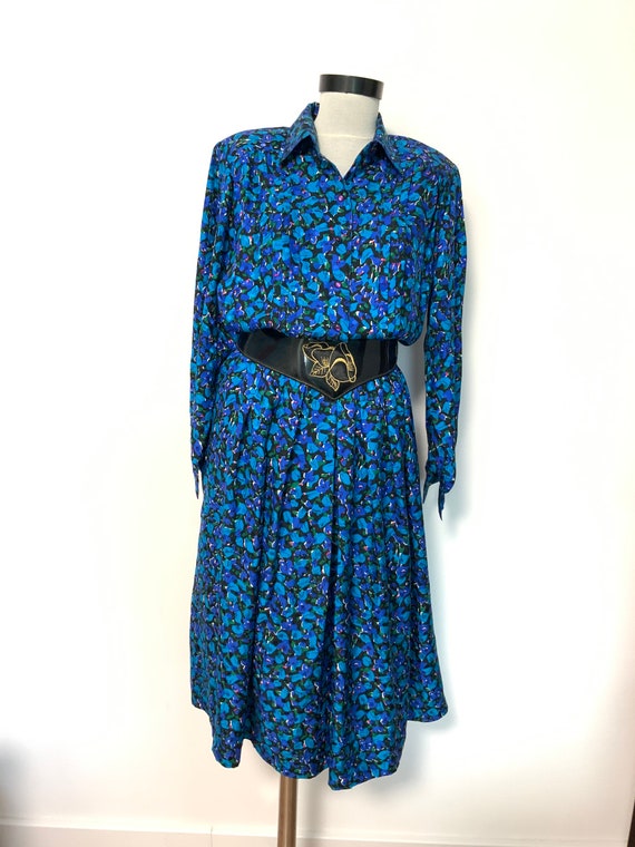 vintage BOTANICAL print dress, royal blue floral … - image 1