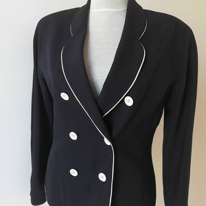 Genny by Gianni VERSACE wool blazer, office blazer, career blazer, navy blue and white, woman s vintage rare piece, authentic genny designer