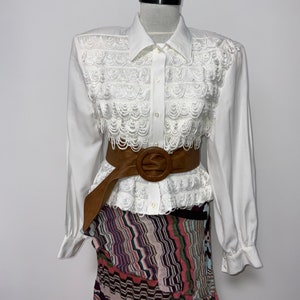 Gorgeous viscose frill shirt, long sleeves, career shirt, white Blouse,office shirt,secretary shirt, office top, White frilly blouse