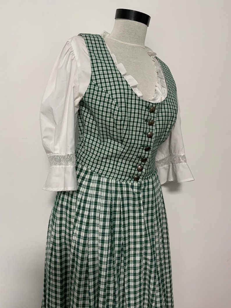 tyrolean folk dress German Austrian dress dirndl trachten Oktoberfest Gorgeous vintage dirndl dress green checkered dress prairie