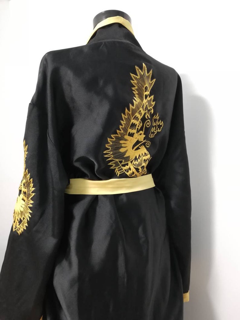 Luxurious vintage Pierre Cardin Kimono Robe,Christmas gift,Dressing gown,two face robe,dragon embroidery Robe,Christmas Gift unisex