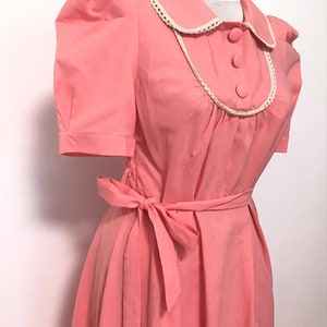 I love Lucy dress from the 60/70's vintage dress, pink dress, shirt collar, short puffy sleeves midi dress, s size dress, summer dress, image 2