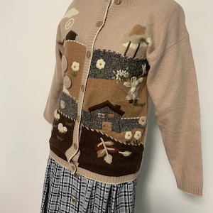80&#39;s novelty sweater, scenic sweater vintage, wool Cardigan, winter trachten Bavarian Cardigan, wool hand knitted Cardigan, mountain sweater
