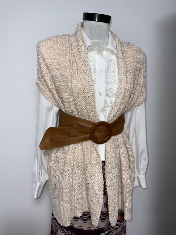crochet vest, cream pink knitted vest, L size ves… - image 9