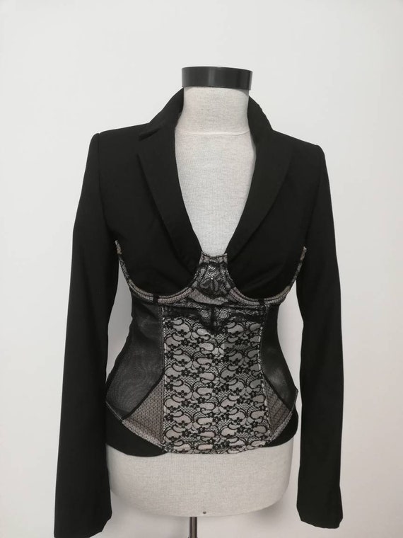 Underbust corset reworked, black nude corset, vint